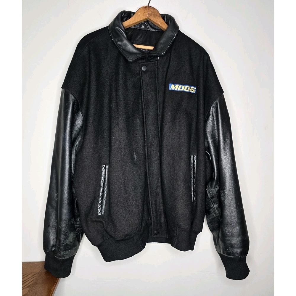 Vintage Burks Bay Black Wool Leather Varsity Bomber Jacket MOOG Racing Mens XXL